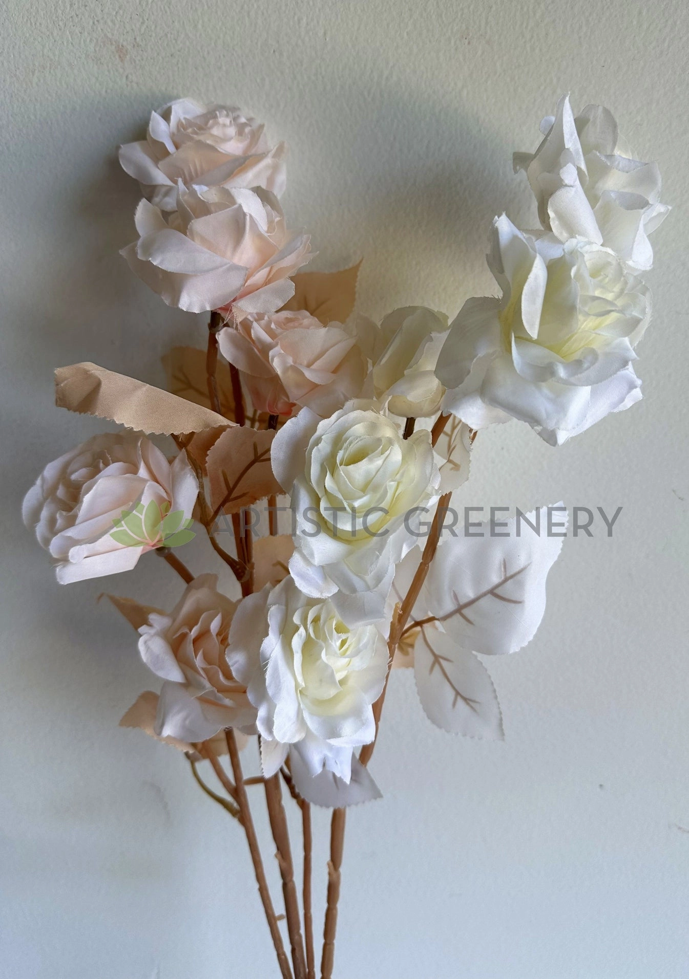 F0399N Boho Style Rose Spray 69cm White / Blush
