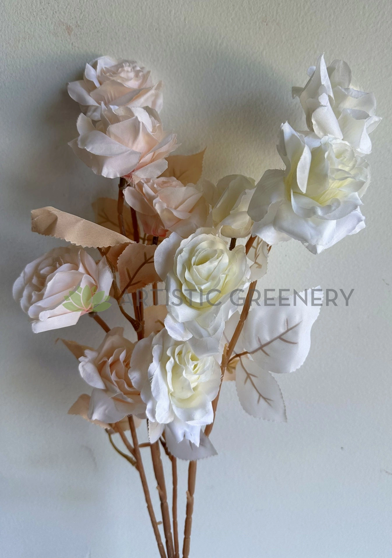 F0399N Boho Style Rose Spray 69cm White / Blush