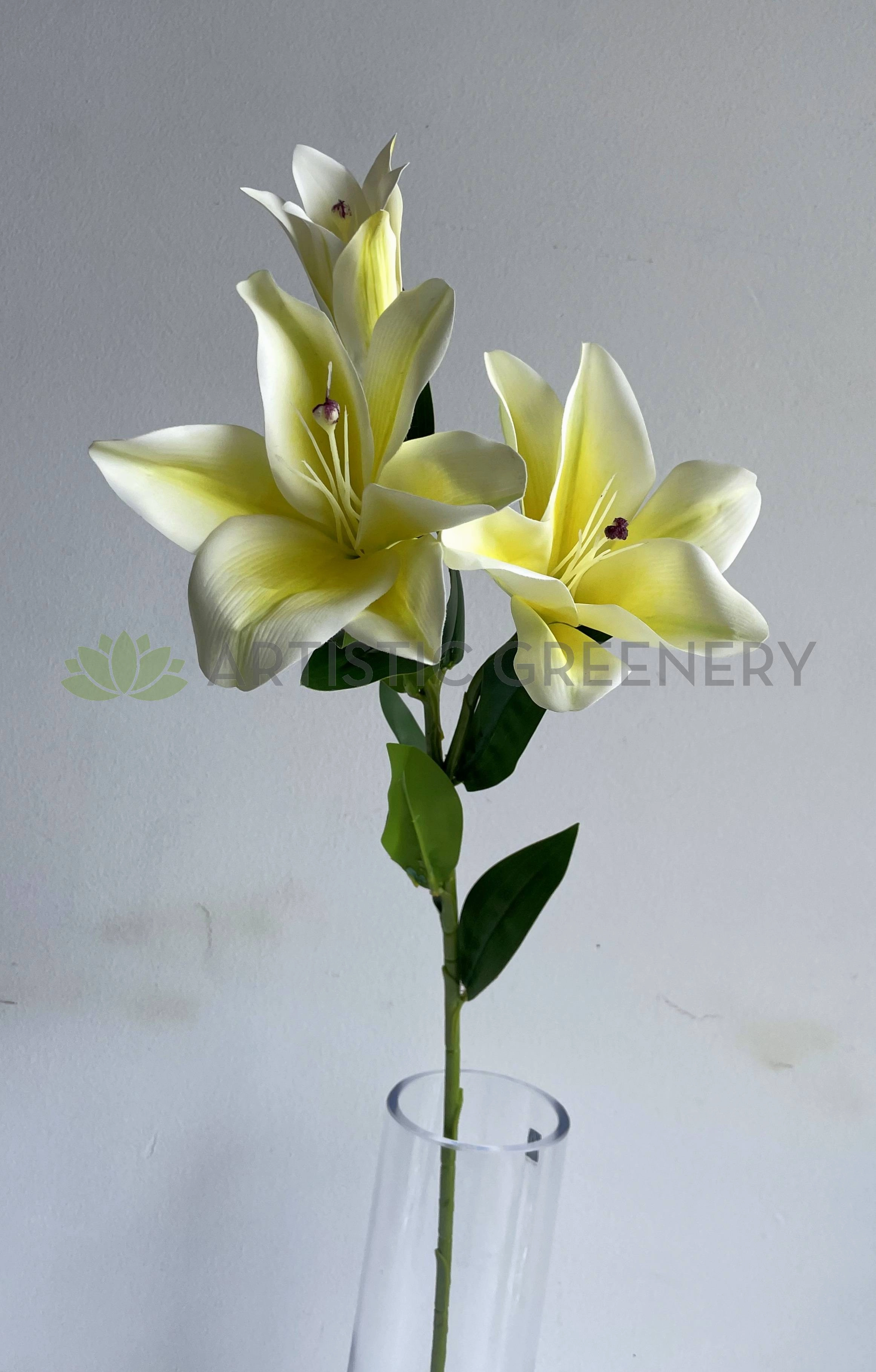 F0406 Oriental Lily Spray 76cm Light Yellow