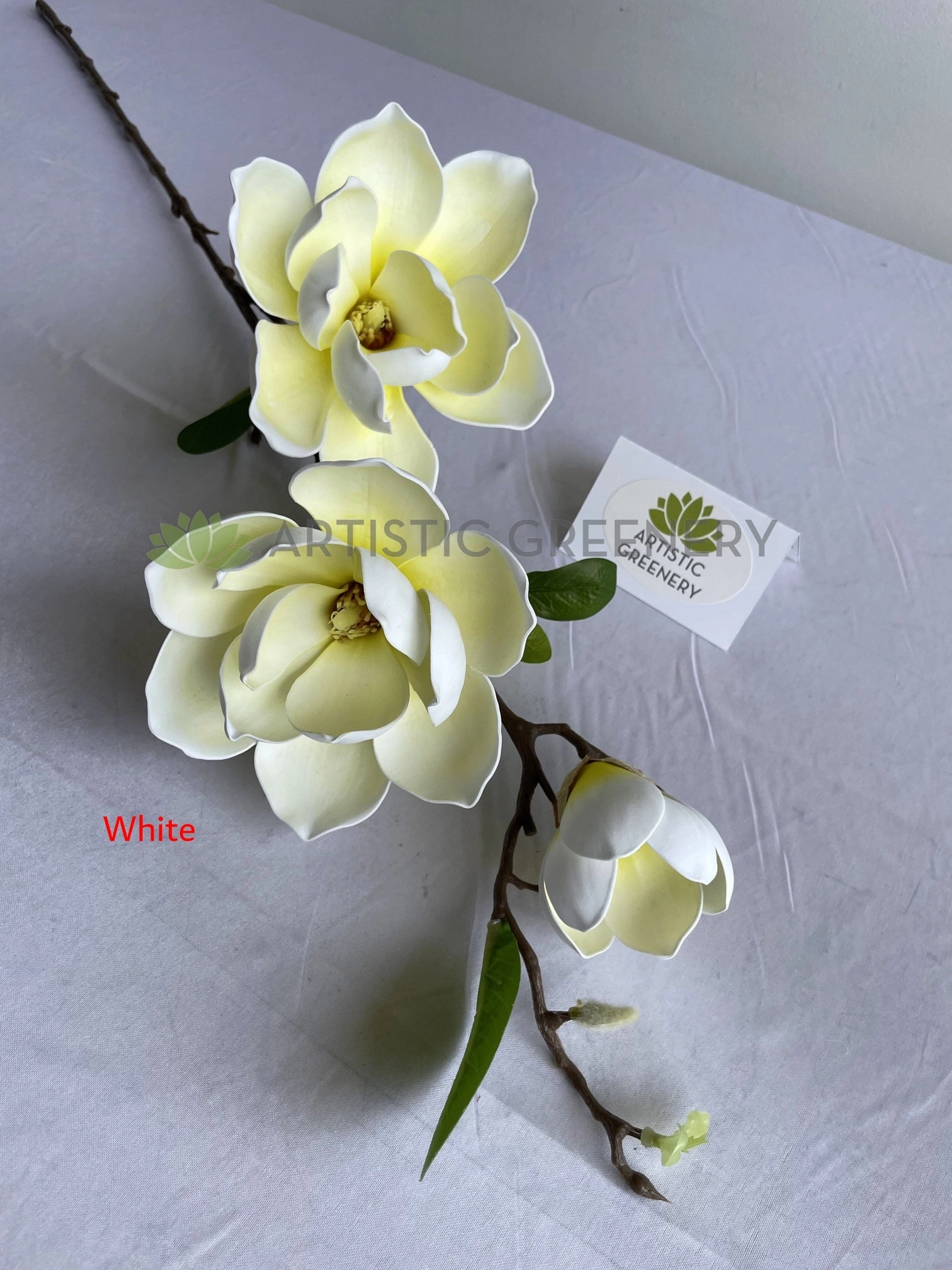 F0421 Large Magnolia Spray 95cm (PU) Pink / White
