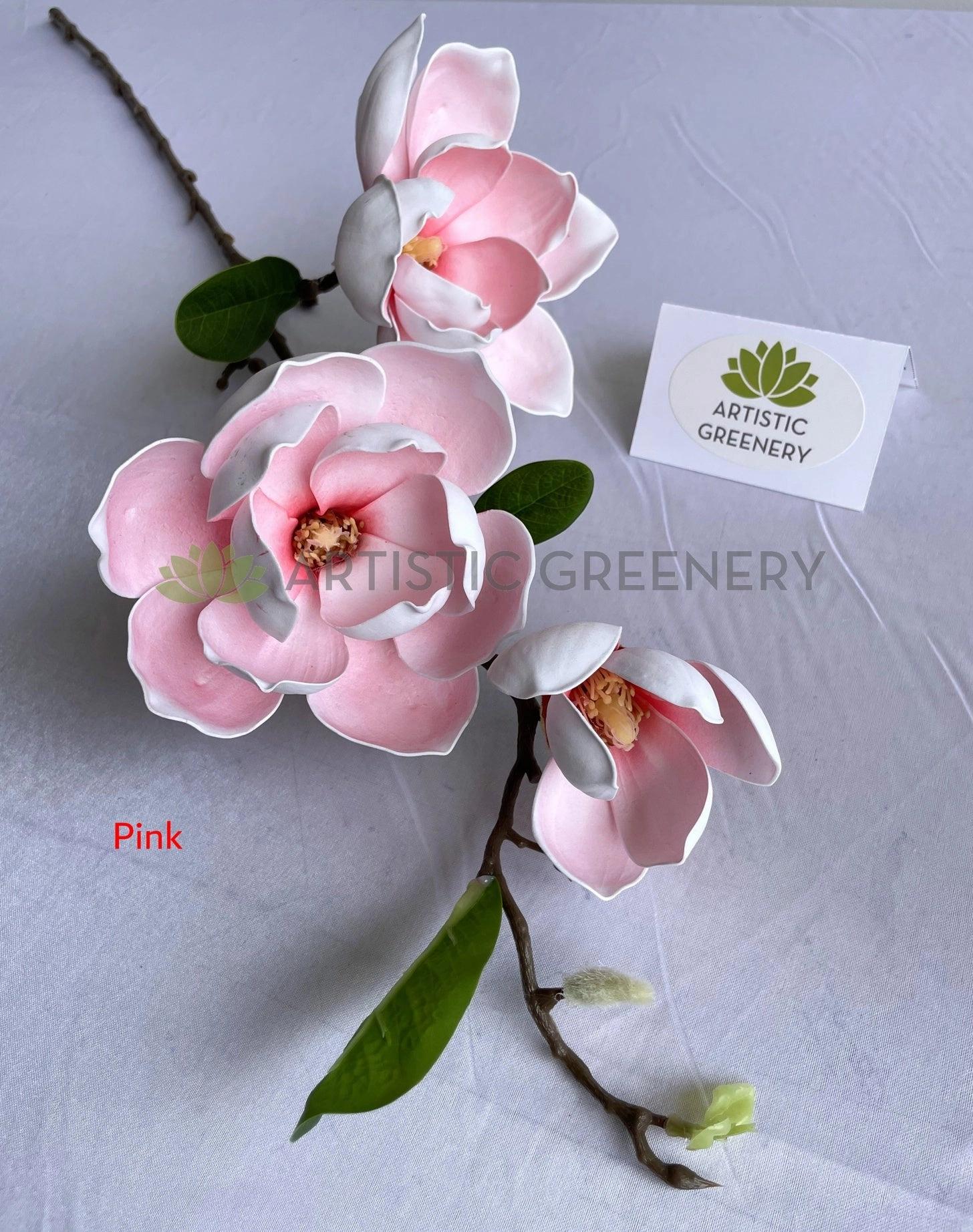 F0421 Large Magnolia Spray 95cm (PU) Pink / White