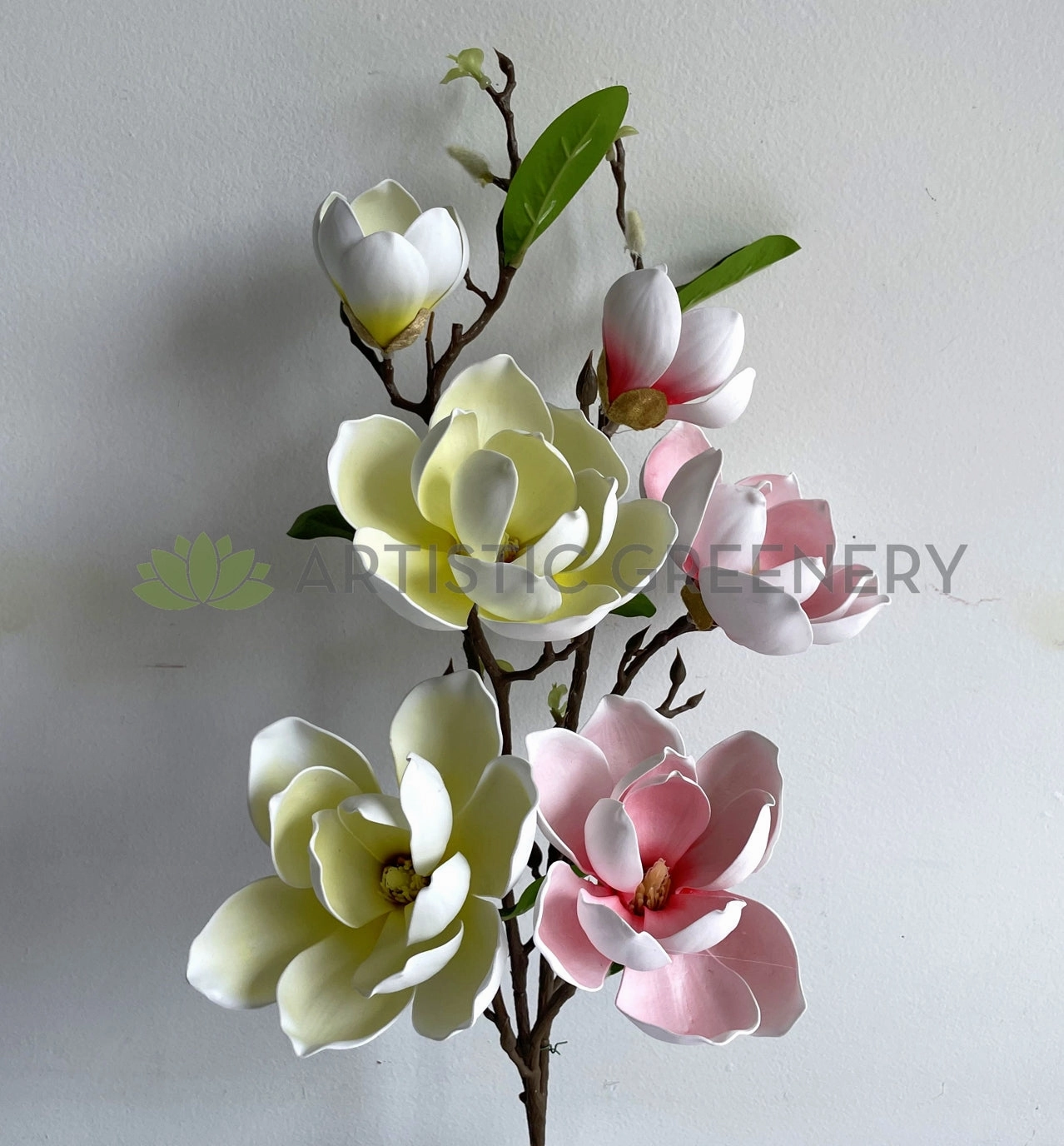 F0421 Large Magnolia Spray 95cm (PU) Pink / White