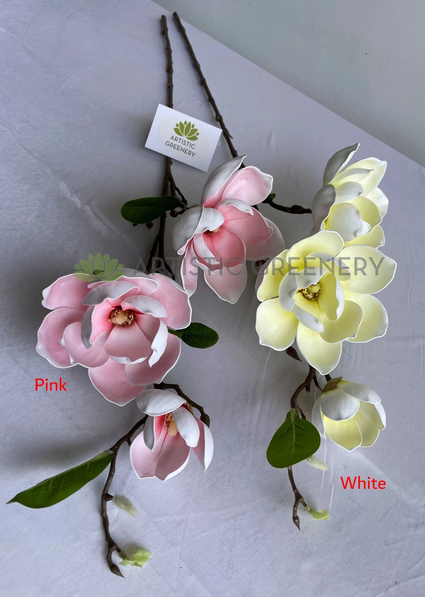 F0421 Large Magnolia Spray 95cm (PU) Pink / White
