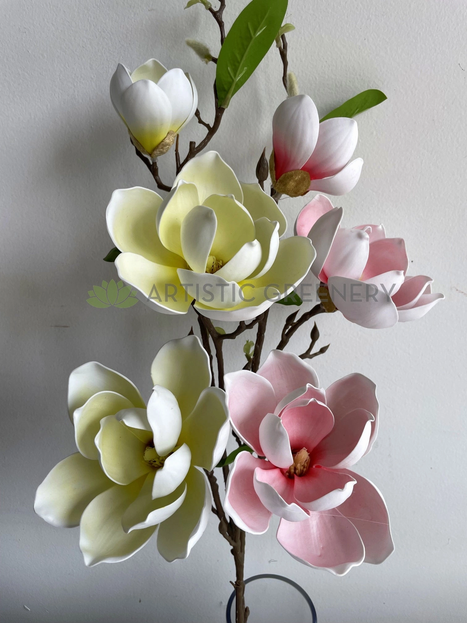 F0421 Large Magnolia Spray 95cm (PU) Pink / White