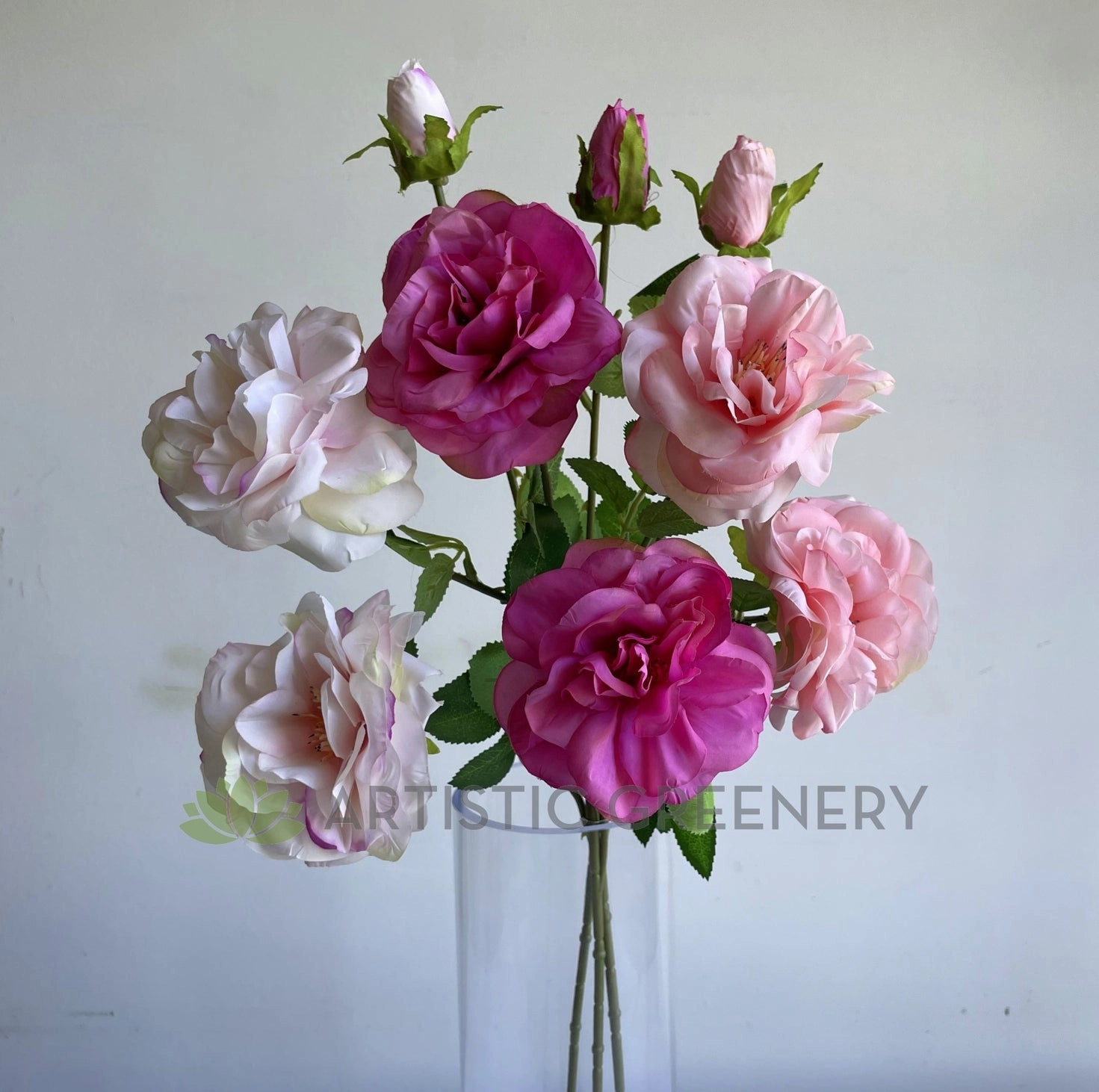 F0427 Amelia / Garden Rose Spray 64cm Pink & White / Hot Pink / Baby Pink