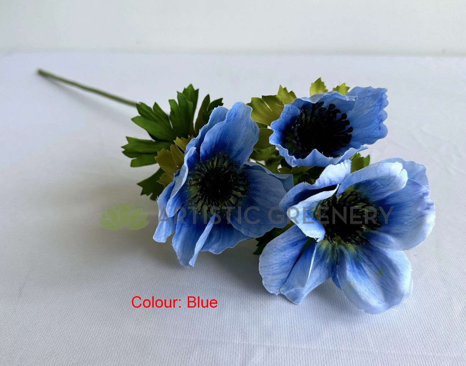 F0428 Anemone Spray 58cm Blue / White