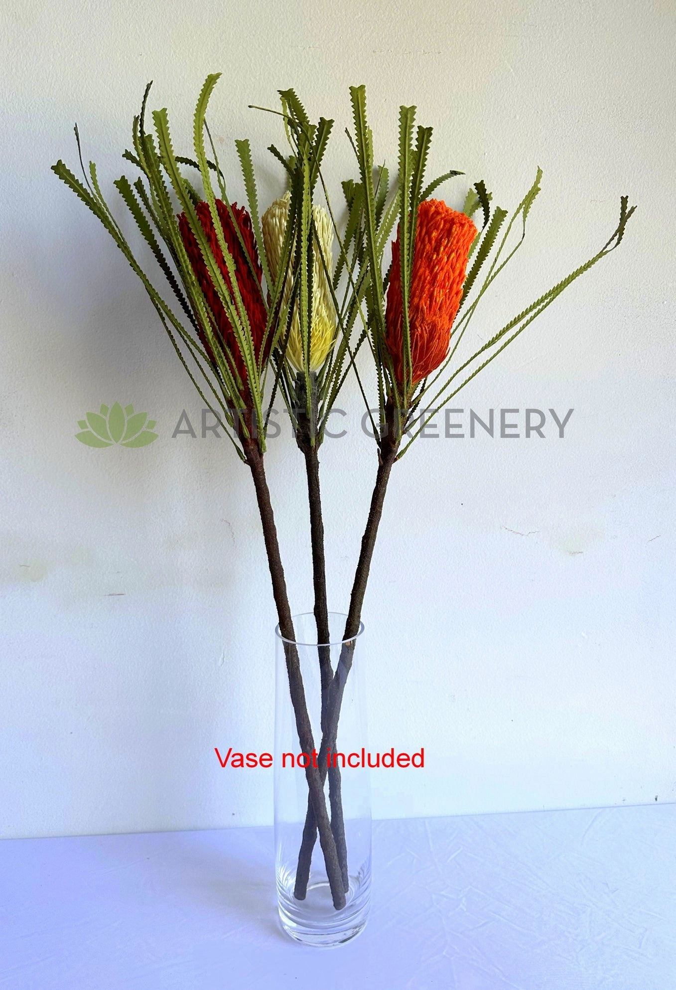 F0449 Banksia Ashbyi Stem 65cm Red / White / Orange