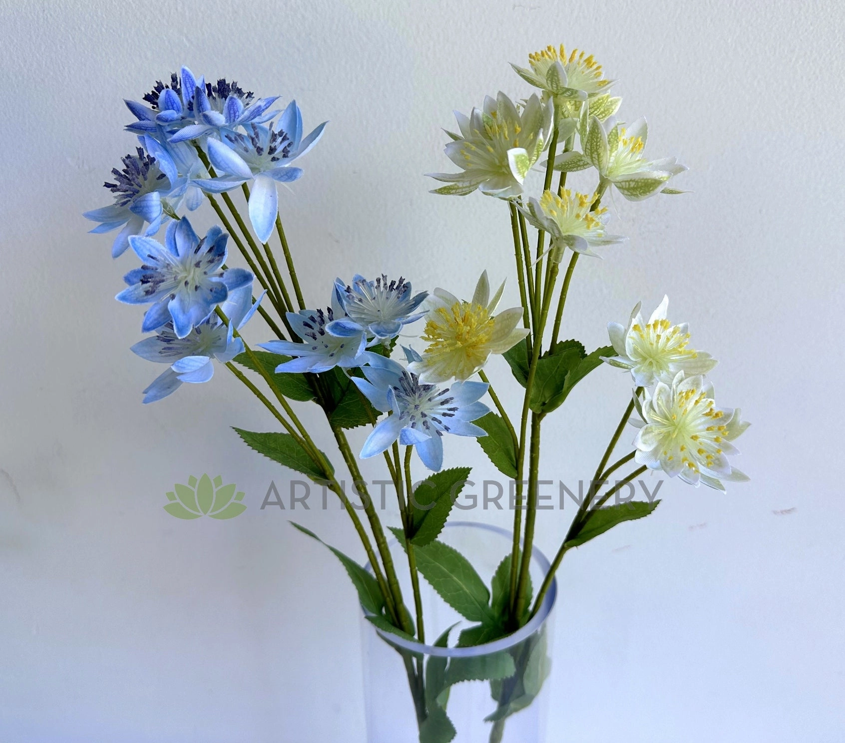 F0456 Astrantia / Blushing Bride Spray 61cm Light Blue / Light Green