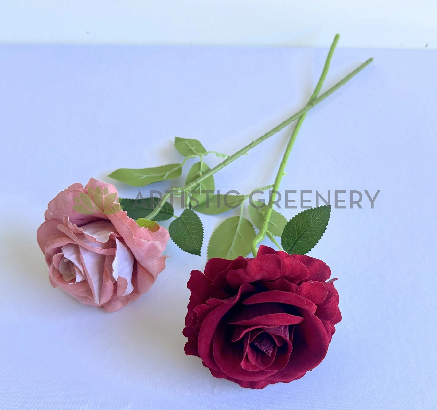 F0476 Velvet Rose Stem 51cm Dusty Pink / Red