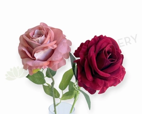 F0476 Velvet Rose Stem 51cm Dusty Pink / Red outdoor greenery  