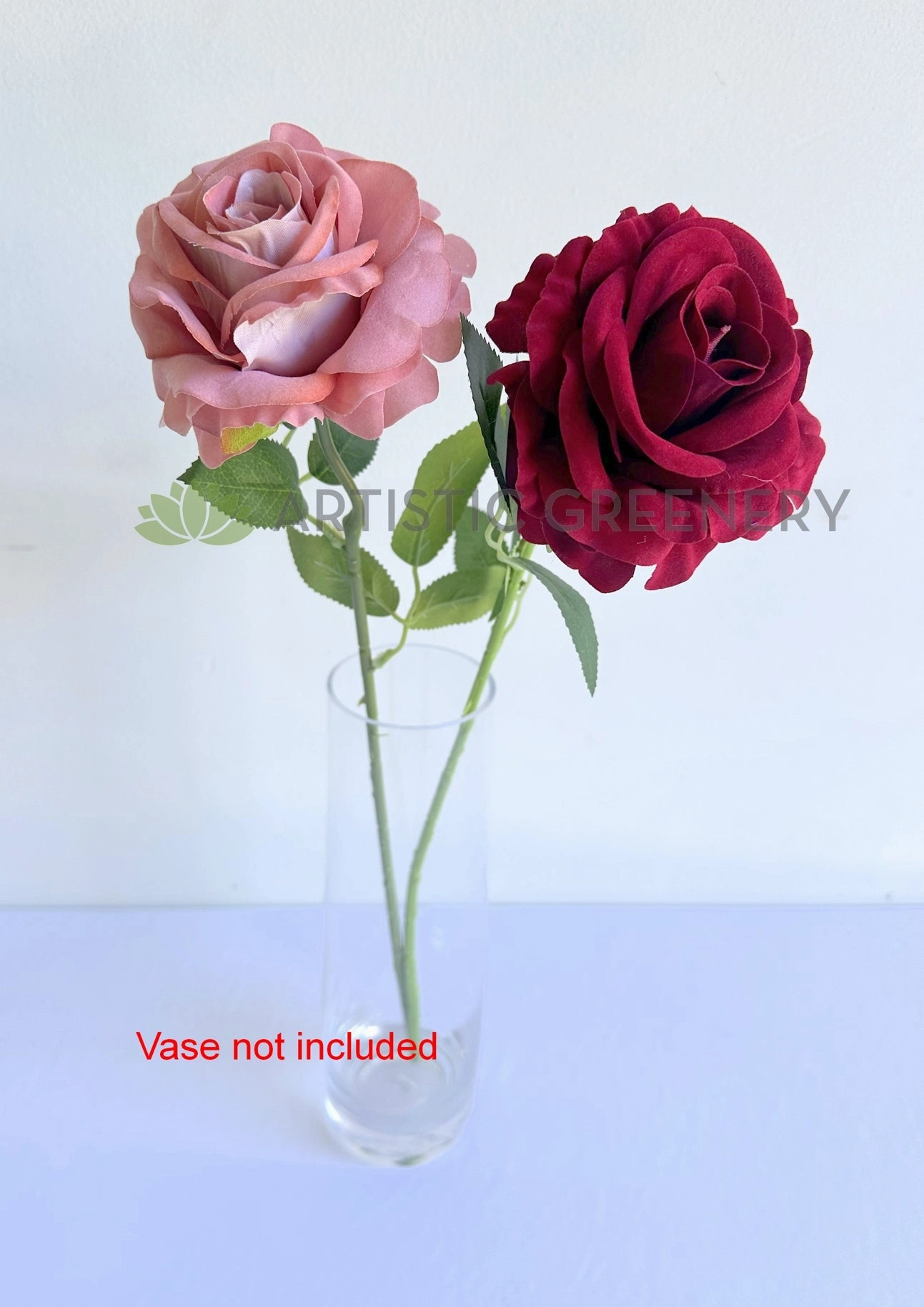 F0476 Velvet Rose Stem 51cm Dusty Pink / Red