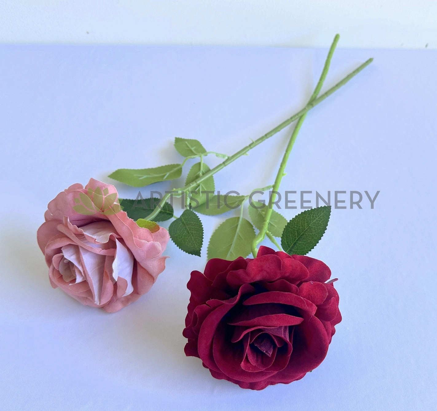 F0476 Velvet Rose Stem 51cm Dusty Pink / Red