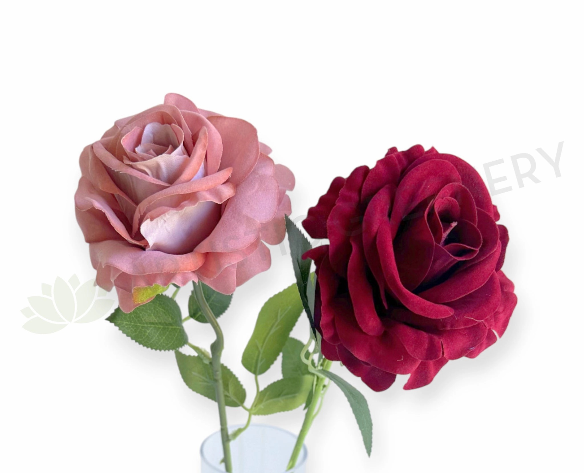F0476 Velvet Rose Stem 51cm Dusty Pink / Red outdoor greenery  