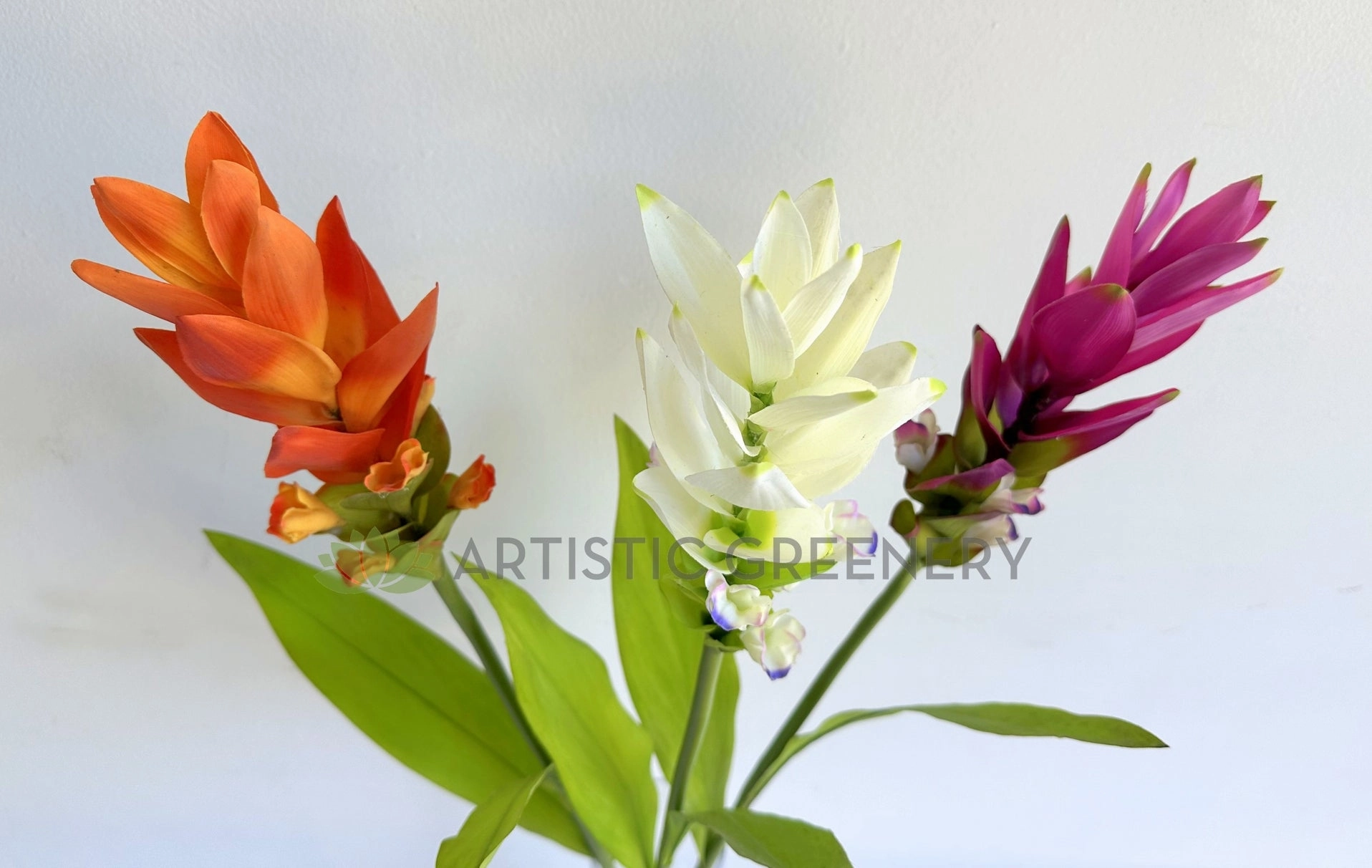 F0477 Bromeliad / Ginger Flower 73cm Orange / White / Purple