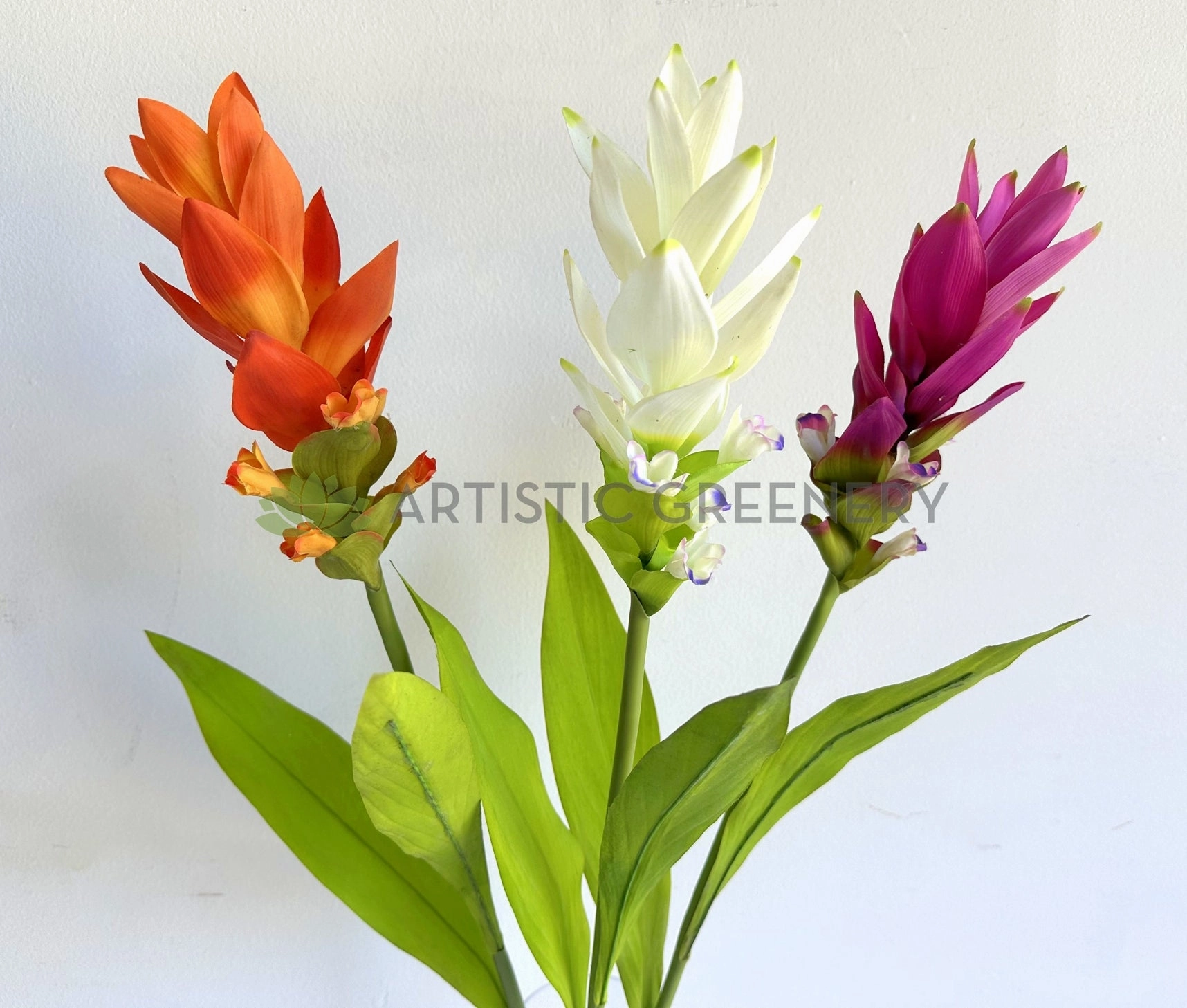 F0477 Bromeliad / Ginger Flower 73cm Orange / White / Purple