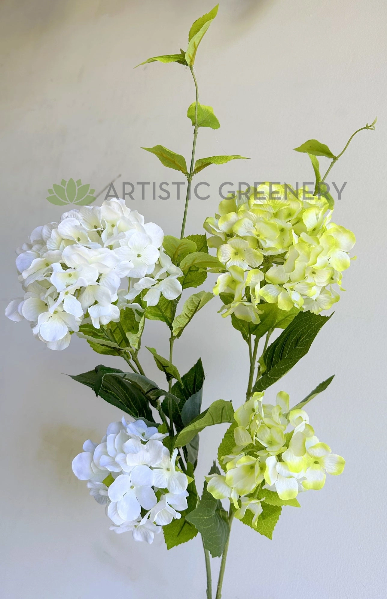 F0483 Hydrangea Stem 89cm White / Light Green (Clearance Stock)