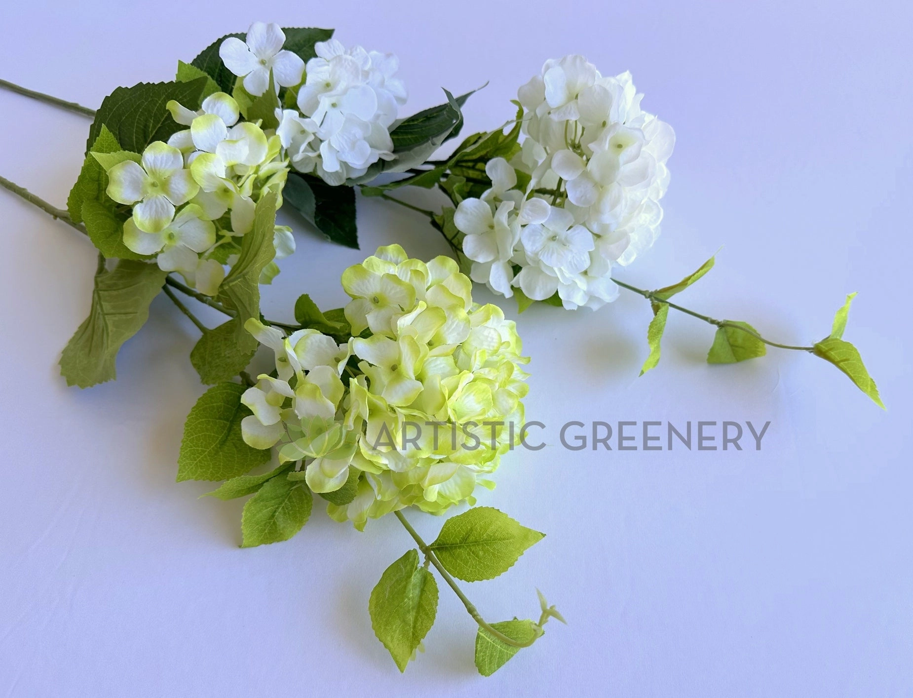 F0483 Hydrangea Stem 89cm White / Light Green (Clearance Stock)