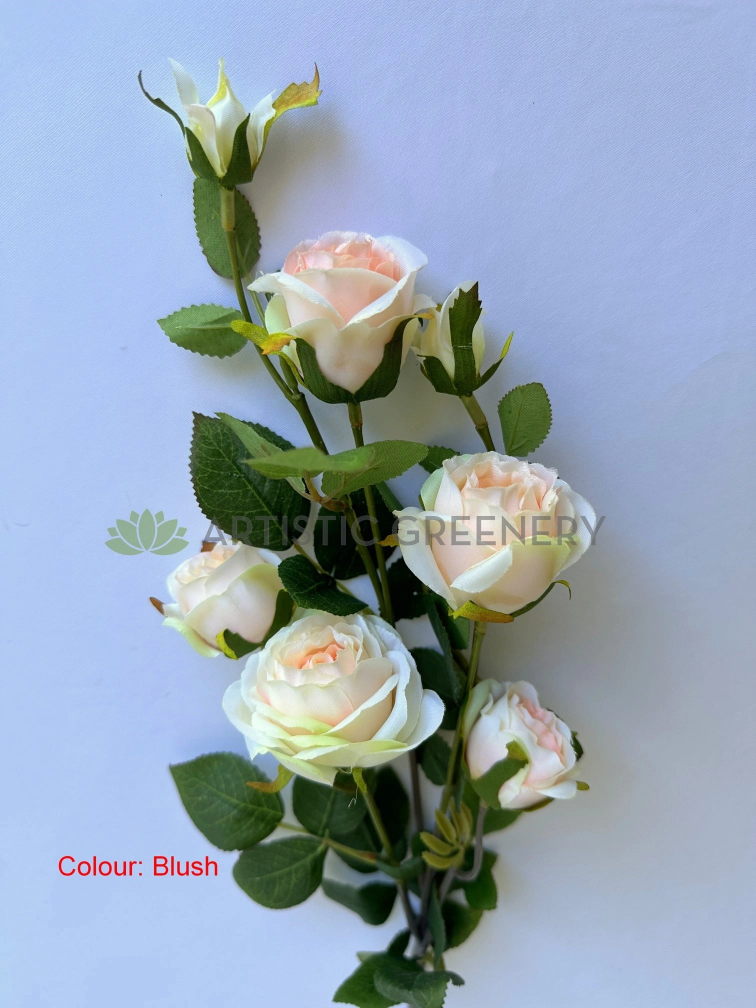F0484 Small Rose Spray 74cm White / Blush (Clearance Stock)