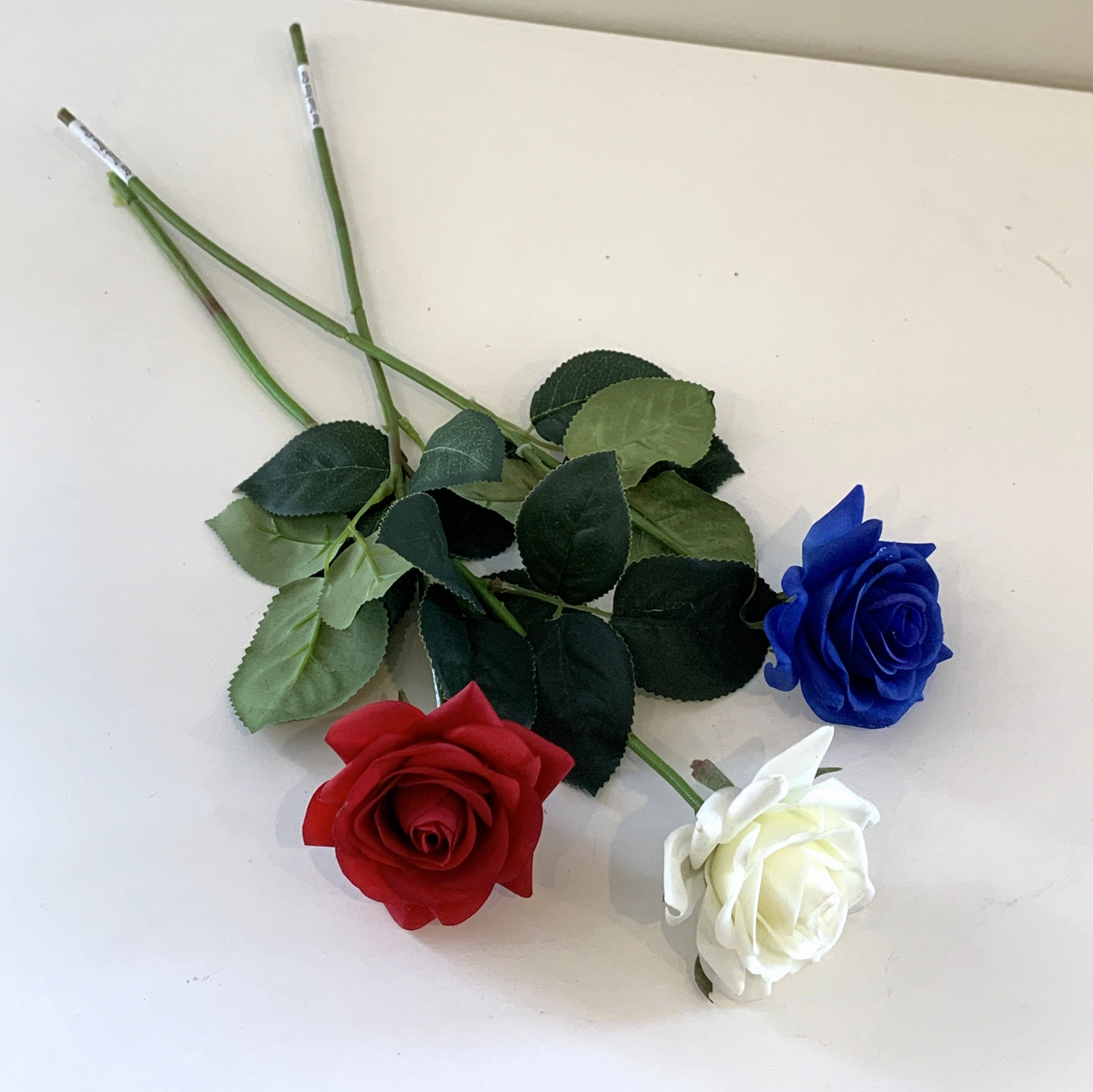 F-SP0107 Real Touch Quality Single Rose Stem 42cm Blue / White / Red