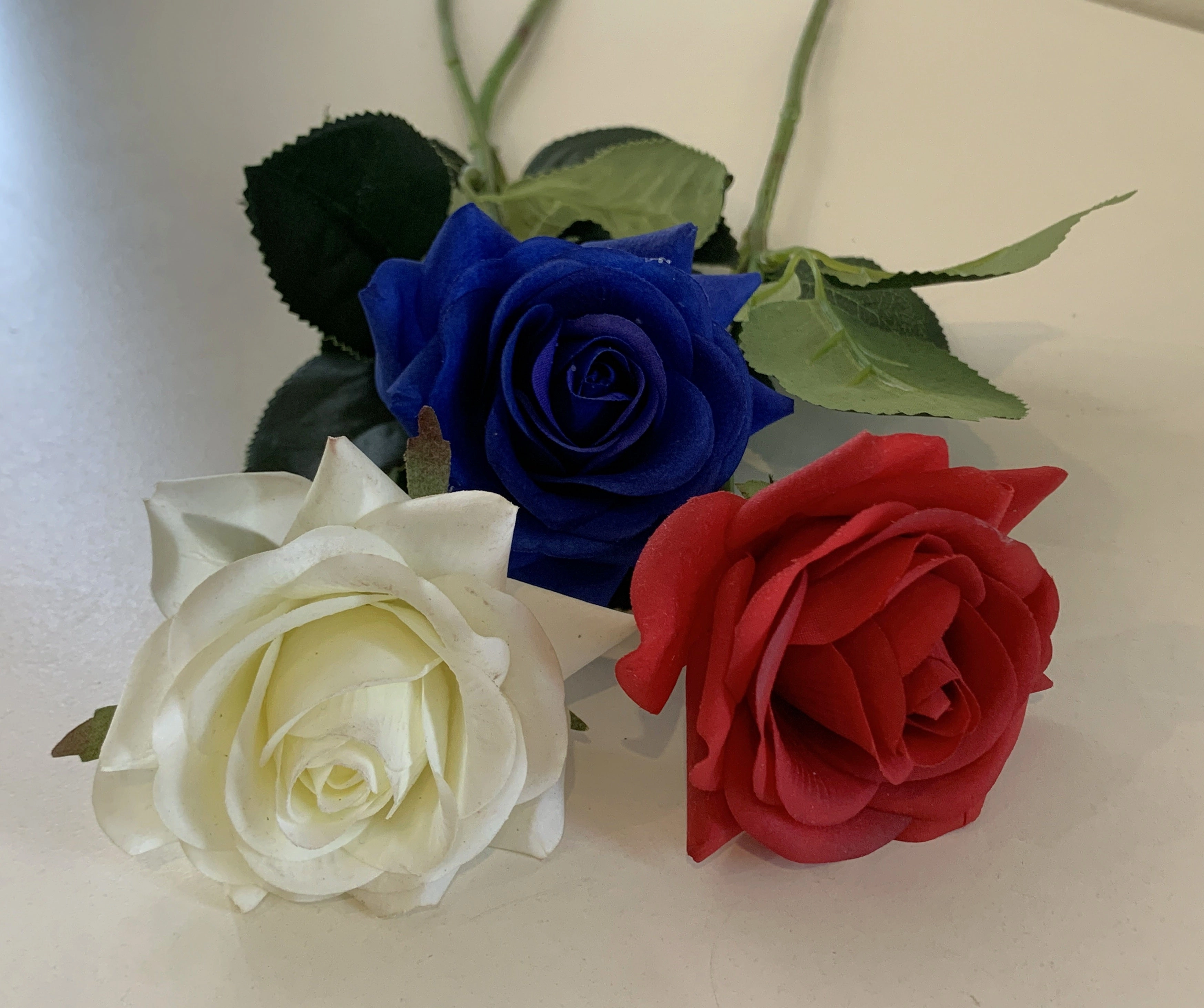 F-SP0107 Real Touch Quality Single Rose Stem 42cm Blue / White / Red