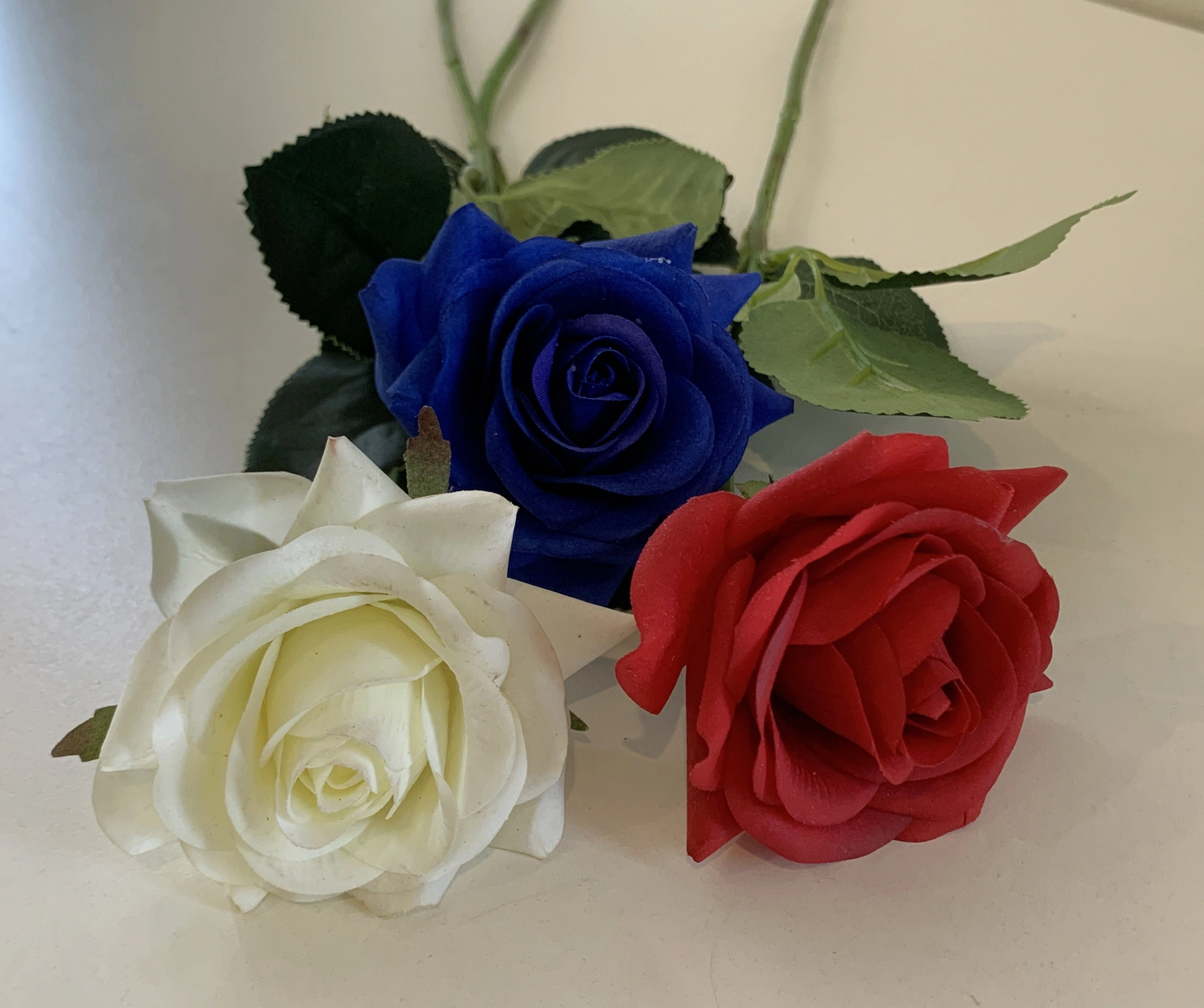 F-SP0107 Real Touch Quality Single Rose Stem 42cm Blue / White / Red