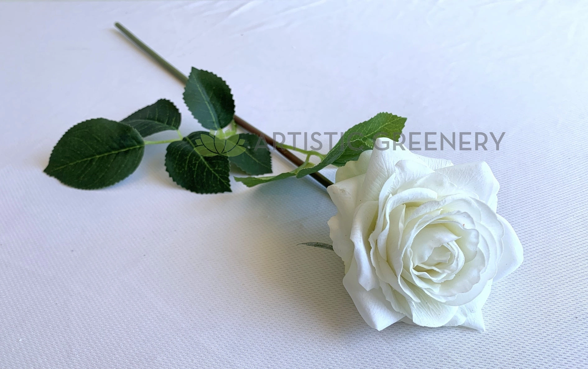 F-SP0107L Real Touch Quality Single White Rose Stem 44cm