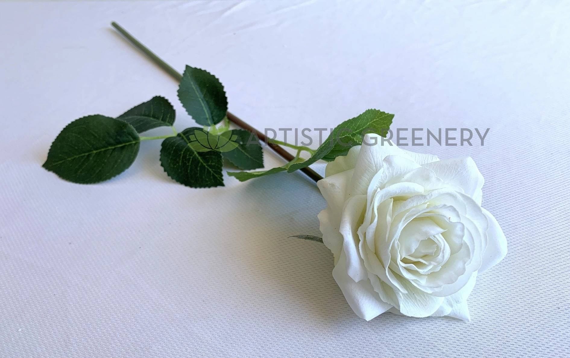 F-SP0107L Real Touch Quality Single White Rose Stem 44cm