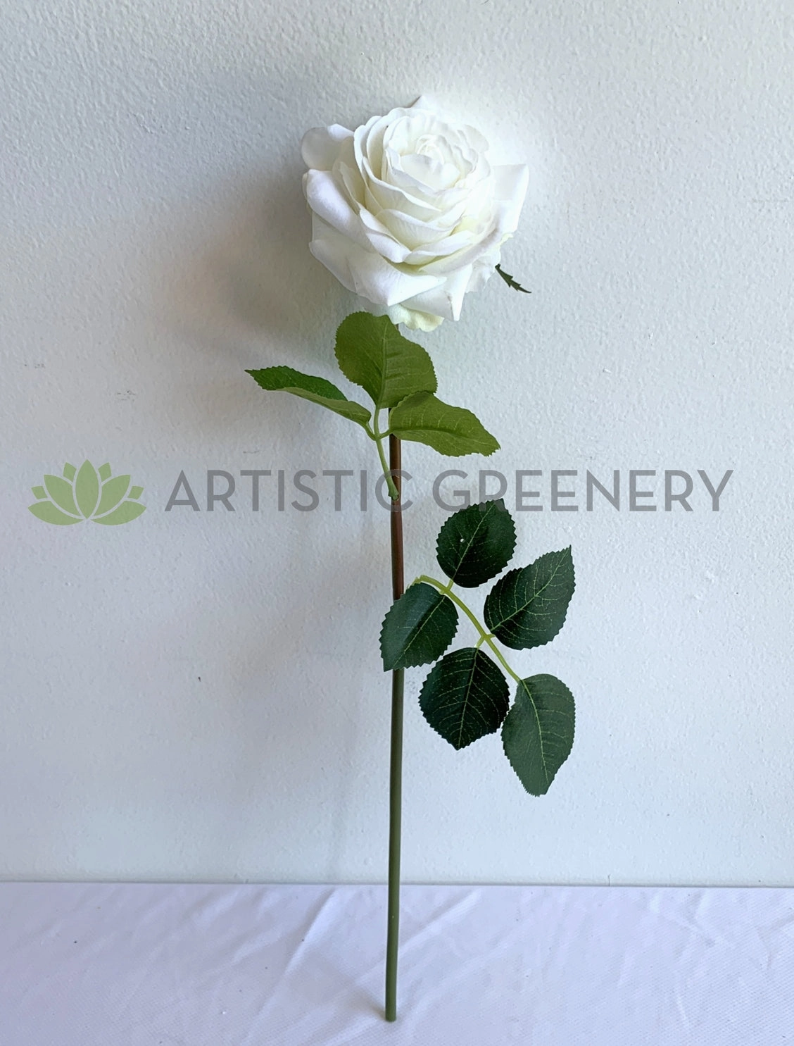 F-SP0107L Real Touch Quality Single White Rose Stem 44cm