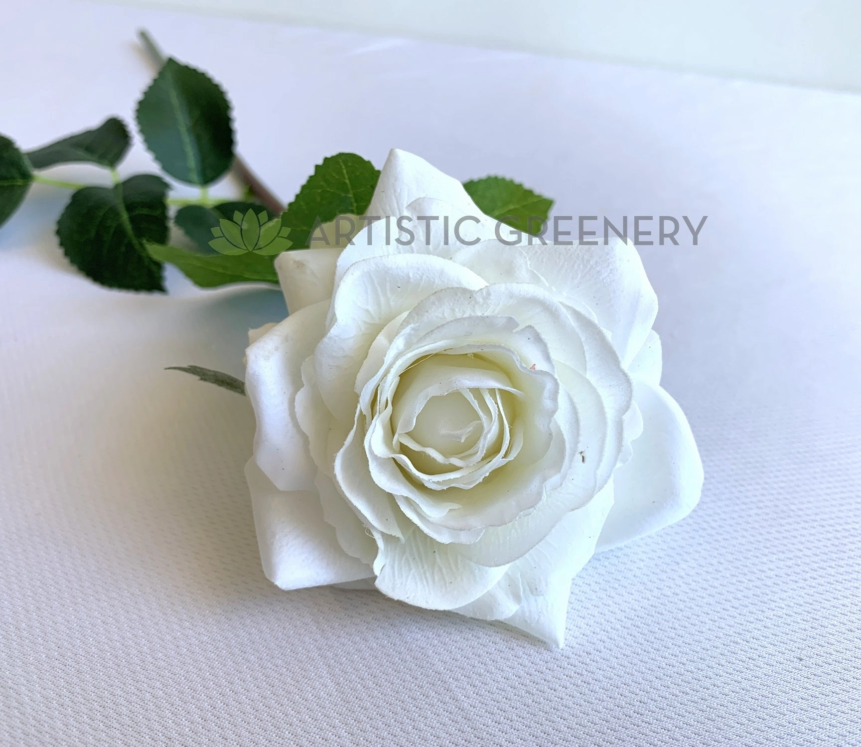 F-SP0107L Real Touch Quality Single White Rose Stem 44cm
