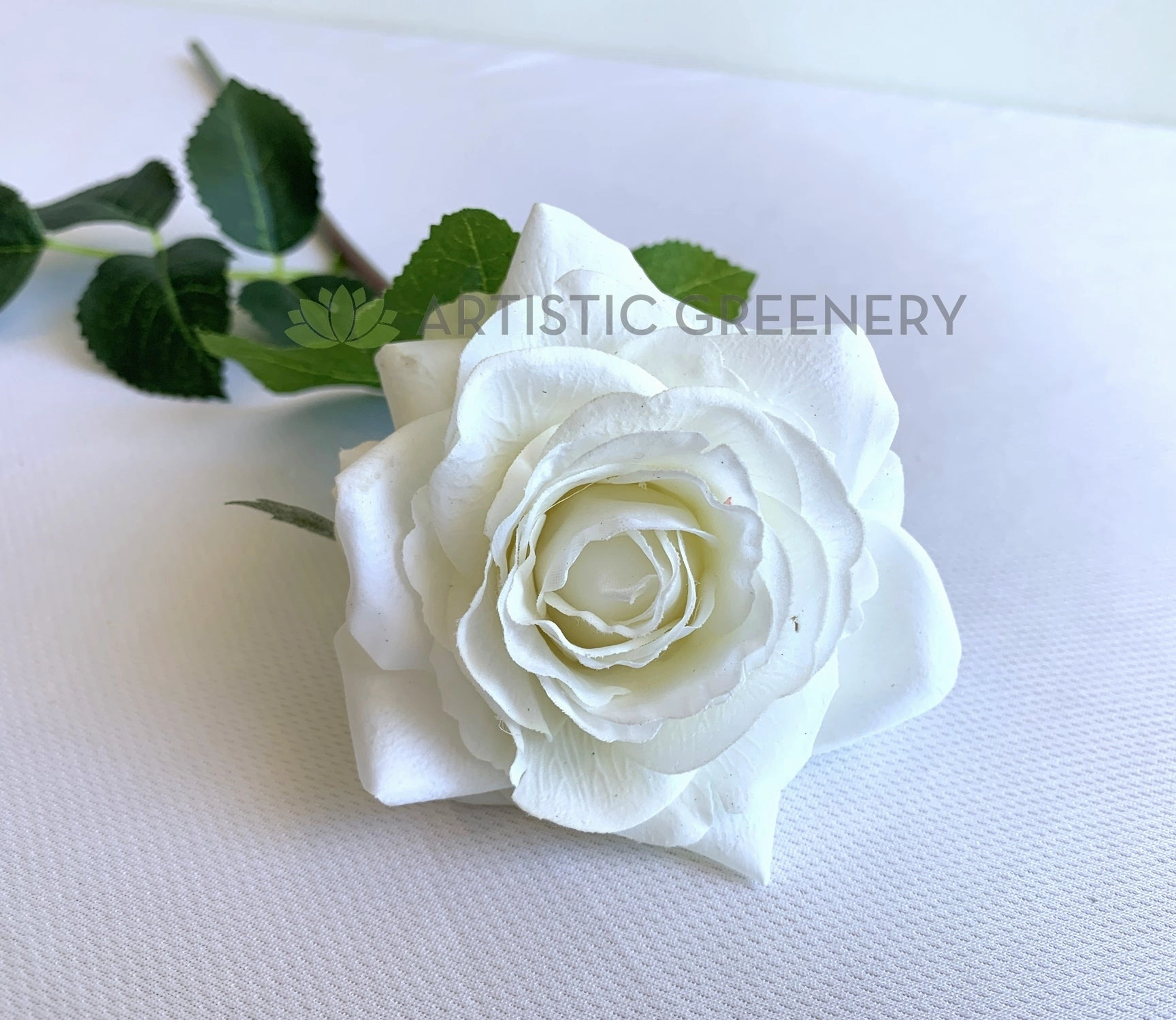F-SP0107L Real Touch Quality Single White Rose Stem 44cm