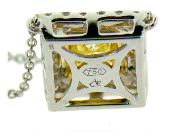 Fancy Intense Yellow Diamond Halo Necklace 1.64ctw in 18K
