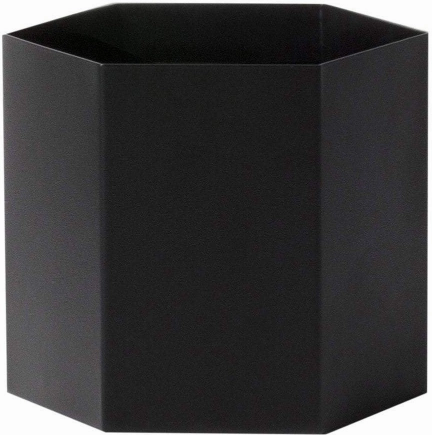 Ferm Living Hexagon Flowerpot Black, ?18cm dried green plant  