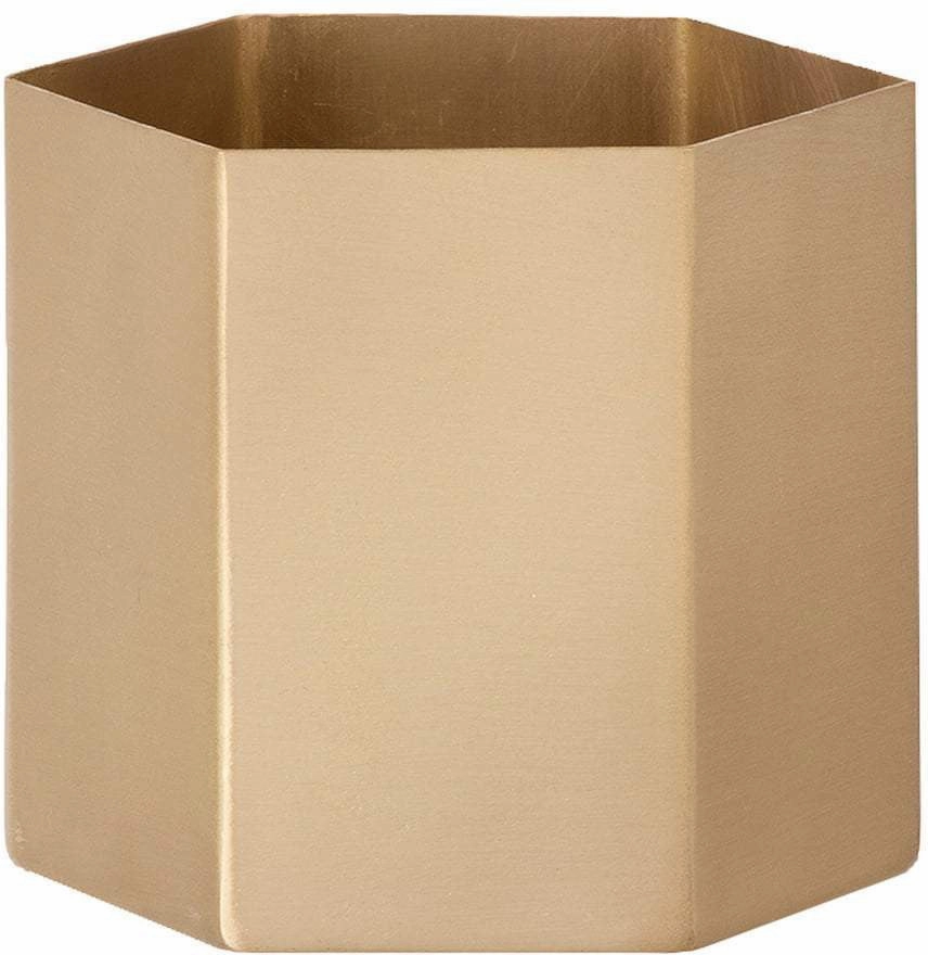 Ferm Living Hexagon Flowerpot Brass, ?18cm dried green plant  