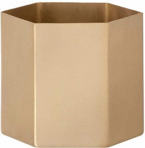 Ferm Living Hexagon Flowerpot Brass, ?18cm dried green plant  