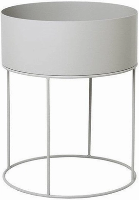 Ferm Living Planter Light Grey, Round dried green plant  