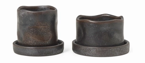 Ferm Living Uneru Mini Pots Set Of 2, Black dried green plant  
