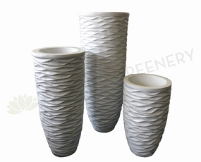 Fiberglass Round Pot Ripple Pattern- White (Code: FG44001) outdoor greenery  