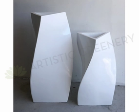 Fiberglass Triangular Twist Planter - White (Code: FG1812 & FG1813) outdoor greenery  