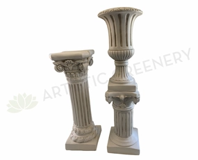 Fibreglass Roman Style Decorative Urn & Pedestal (Greek Column) (Code: FG-77008 & 77012-70) outdoor greenery  