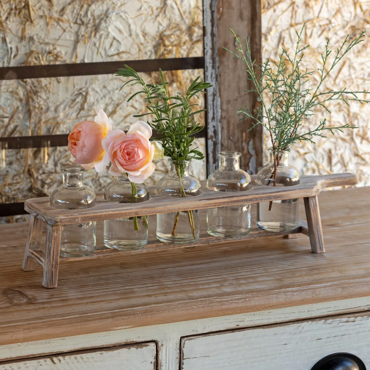 Five Bottle & Board Centerpiece Set dried flowers  