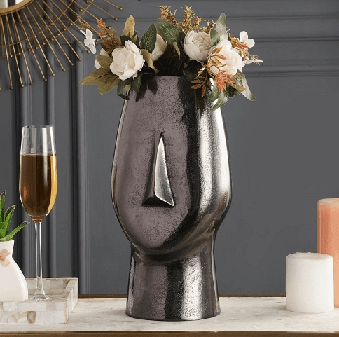 Flat Face Vase Black outdoor greenery  