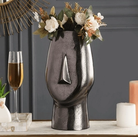 Flat Face Vase Black outdoor greenery  
