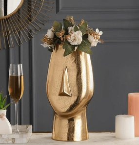 Flat Face Vase Gold outdoor greenery  