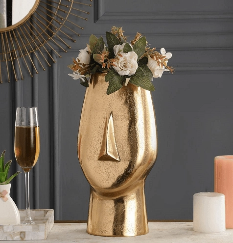 Flat Face Vase Gold outdoor greenery  