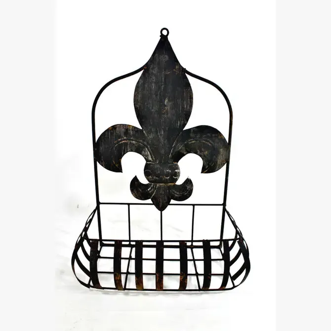 Fleur De Lis Flat Wall Tin Basket Decorative Basket