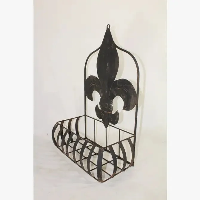 Fleur De Lis Flat Wall Tin Basket Decorative Basket