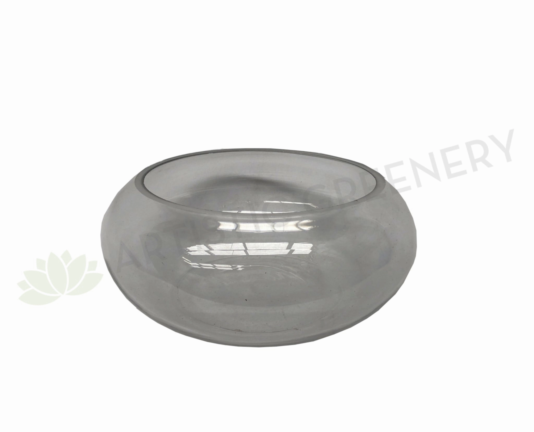 Floating Candle Bowl / Shallow Glass Vase Round - Clear outdoor greenery  