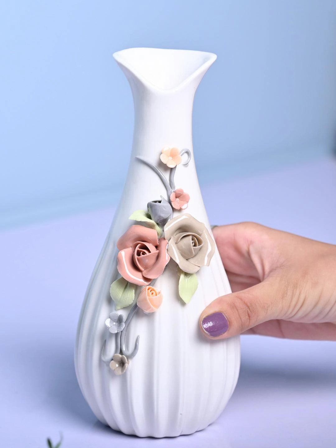 Floral Delight - White Asymmetrical Vase