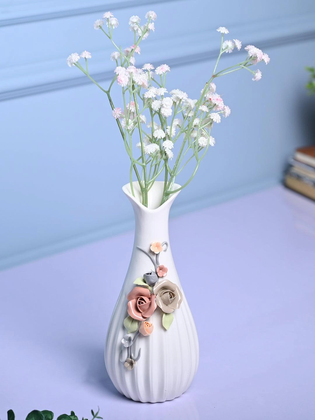 Floral Delight - White Asymmetrical Vase dried green plant  