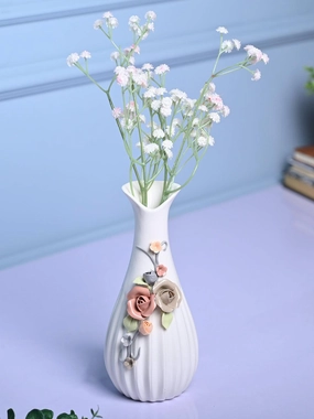 Floral Delight - White Asymmetrical Vase dried green plant  